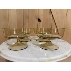 Vintage Set of 4 Smokey Amber Venetian Glass Sherbert Cups/Champagne Glasses